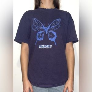 butterfly print navy blue t-shirt, size medium, shein